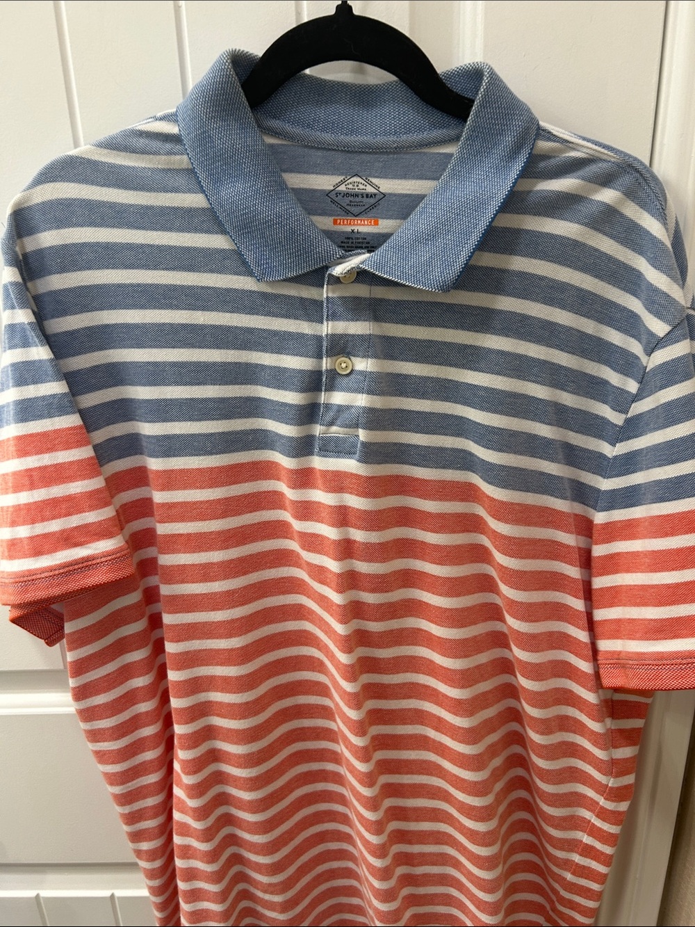 St. John's Bay Blue, White & Coral Striped Polo